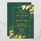 Smaragd Groen Goud bladeren Botanische chique brui Folie Uitnodiging (Voorkant / Achterkant)