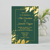 Smaragd Groen Goud bladeren Botanische chique brui Folie Uitnodiging (Staand Voorkant)