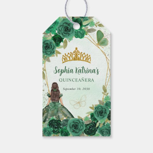 Smaragd Groen Goud Bloemen Prinses Tiara Favor Cadeaulabel (Voorkant)