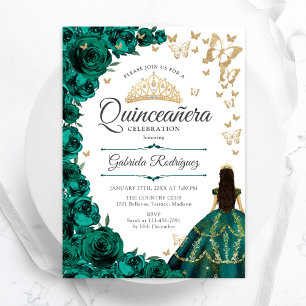 Smaragd Groen Goud Bloemen Quinceanera Kaart