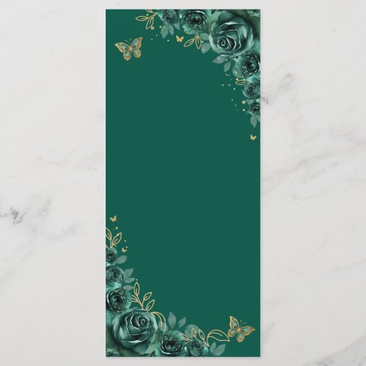 Smaragd Groen Goud Bloemen Quinceanera Menu (Achterkant)