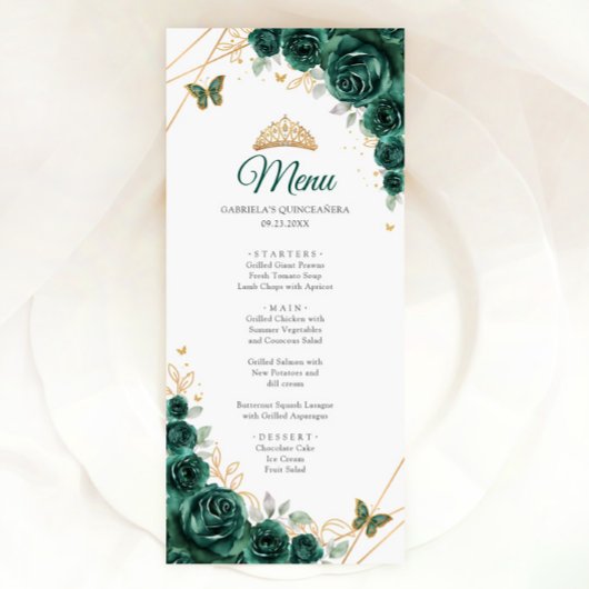 Smaragd Groen Goud Bloemen Quinceanera Menu