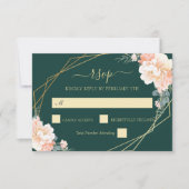 Smaragd Groen Goud Blush Perzik Bloemen Bruiloft R RSVP Kaartje (Voorkant)
