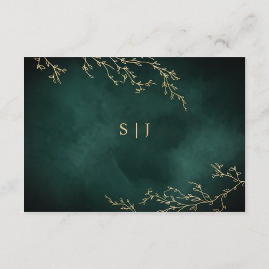 Smaragd Groen & Goud Botanische Elegante Huwelijk Informatiekaartje (Achterkant)