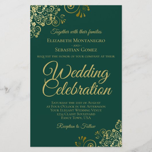 Smaragd Groen & Goud BUDGET Bruiloft Nodig Groot u (Voorkant)