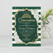 Smaragd Groen Goud Elegant Quinceanera Kaart (Staand voorkant)