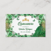 Smaragd Groen Goud Glitter Bloemen Quinceanera Informatiekaartje (Voorkant)