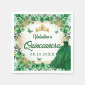Smaragd Groen Goud Glitter Bloemen Quinceanera Servet (Voorkant)