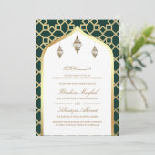 Smaragd Groen Goud Hangende Lantaarns Moslim Bruil Kaart (Staand voorkant)
