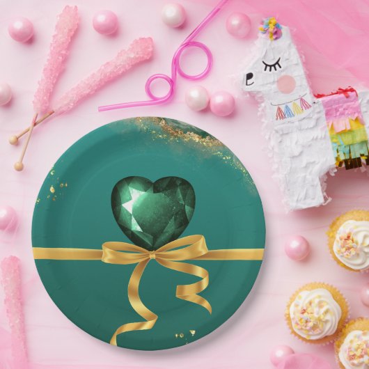 Smaragd groen goud juweel tinten bruiloft papieren bordje (Feest)