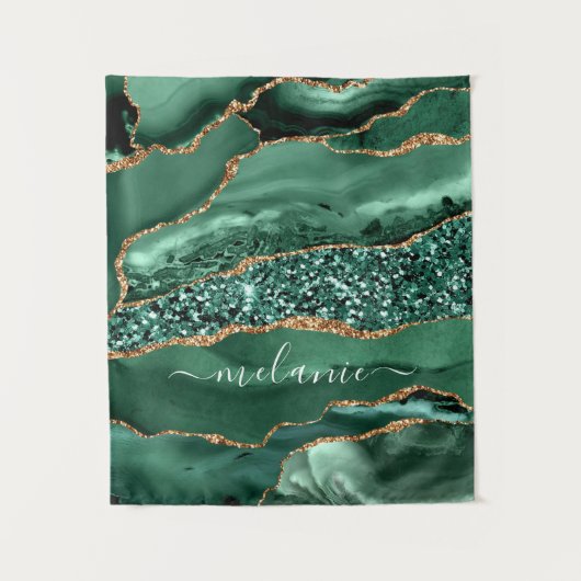 Smaragd Groen Goud Marmer Aangepaste Naam Tapestry Wandkleed (Voorkant)
