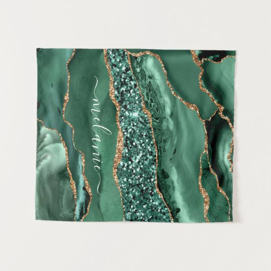 Smaragd Groen Goud Marmer Aangepaste Naam Tapestry Wandkleed (Voorkant (horizontaal))