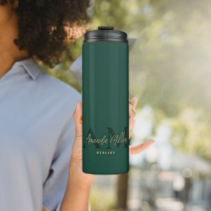 Smaragd Groen Goud Modern Aangepast Monogram Minim Thermosbeker