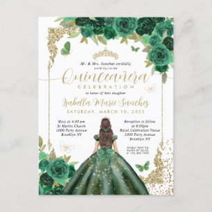Smaragd Groen Goud Prinses Bloemen Quinceañera Briefkaart