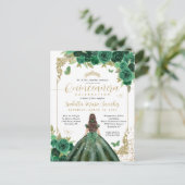 Smaragd Groen Goud Prinses Bloemen Quinceañera Briefkaart (Staand voorkant)
