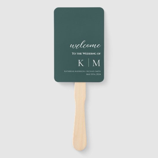 Smaragd Groen-Modern- Monogram-Trouwprogramma- Handwaaier (Voorkant)