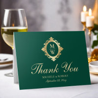 Smaragd Groen Monogram Elegant Goud Dank u Kaart