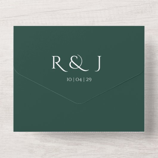 Smaragd Groen Monogram QR Code Trouwdatum All In One Uitnodiging (Achterkant)