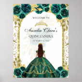Smaragd Groen Prinses Bloemen Quinceañera Verjaard Poster (Voorkant)