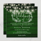 Smaragd Groen Rustiek Houten Strijklichten Bruilof Kaart (Voorkant / Achterkant)