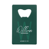 Smaragd Groen Script Gepersonaliseerde Groomsman's Kredietkaart Flessenopener (Voorkant)