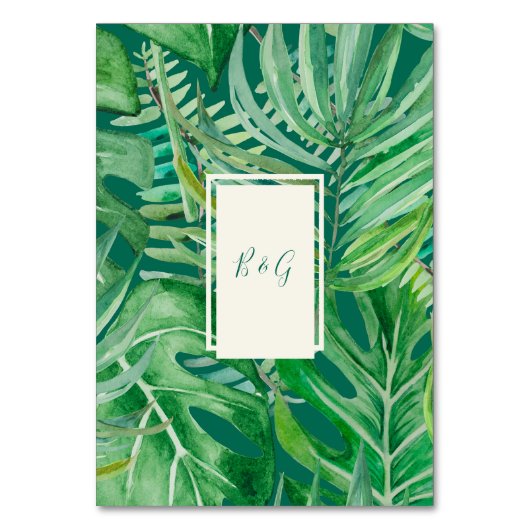 Smaragd groen tropische bruiloft kaart (Achterkant)
