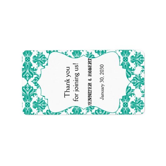 Smaragd Groen Wit Damast Bruiloft Lip Balm Label (Voorkant)