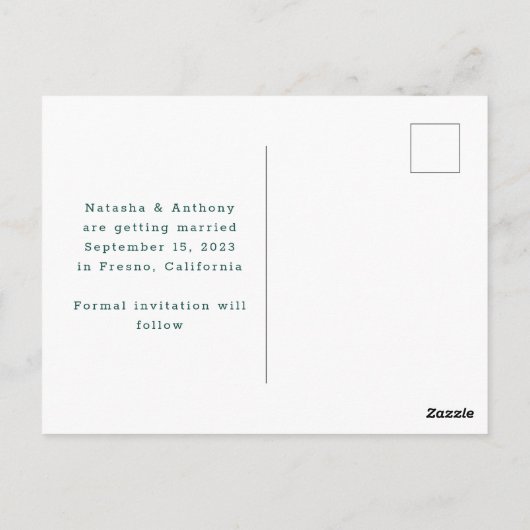 Smaragd Groen Wit Foto Bruiloft Save The Date Briefkaart (Achterkant)