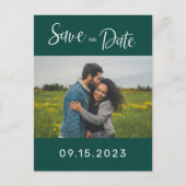 Smaragd Groen Wit Foto Bruiloft Save The Date Briefkaart (Voorkant)