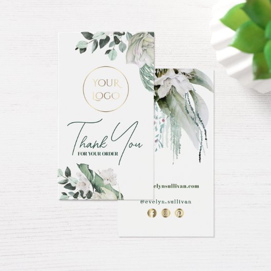 Smaragd groen Witte bloemen Bijsluiter Visitekaartje (Bureau)