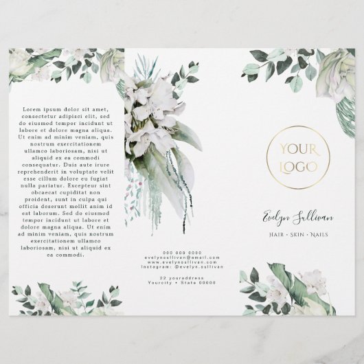 Smaragd groen Witte bloemen brochure (Voorkant)