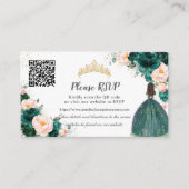 Smaragd Groene Blush Bloemen Quinceañera QR Code Informatiekaartje (Voorkant)