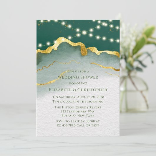 Smaragd Groene Gouden Agaat en Lichten Bruiloft Do Kaart (Staand voorkant)