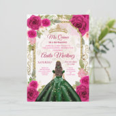 Smaragd Groene Jurken Fuschia Roze Mis Quince Kaart (Staand voorkant)