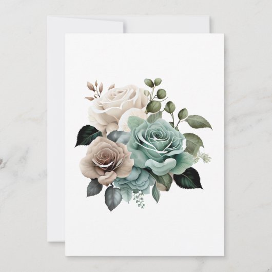 Smaragd Groene Rozen Beige Foilage Bruiloft Kaart (Achterkant)