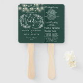 Smaragd Groene Strijklichten Huwelijksprogramma Handwaaier (Voorkant en achterkant)