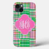 Smaragd Heet Roze Madras Wing Schrift Monogram Case-Mate iPhone Case (Achterkant)