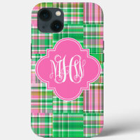 Smaragd Heet Roze Madras Wing Schrift Monogram