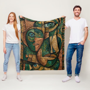 Smaragd Koper Goud Cubistische Drie Gezichten Fleece Deken