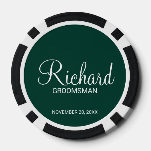 Smaragd Modern Script Gepersonaliseerde Groomsman Poker Chips (Achterkant)