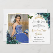 Smaragd Navy Bloem Quinceañera Afbeelding Datum Be Kaart (Voorkant)