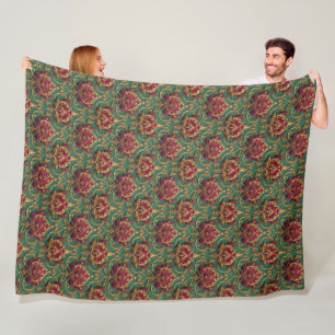 Smaragd Rode Barok Damast Fleece Deken
