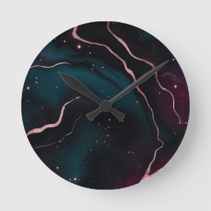 Smaragd Roze Goud Galaxy Marmer Patroon Ronde Klok