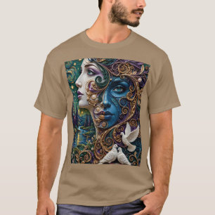 Smaragd Saffier Amethist Dubbel Profiel Vrouw 3D T-shirt