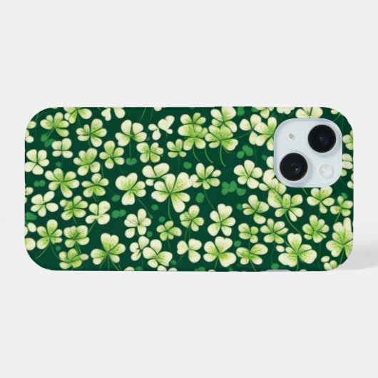 Smaragd Shamrock Tapestry: Donkergroen Delight iPhone 15 Hoesje (Achterkant horizontaal)