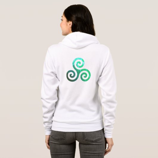 Smaragd triskele oude Keltische symbool wit Hoodie (Achterkant volledig)