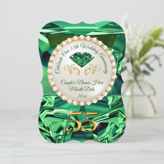 Smaragd, uitnodigingen voor 55-jarig huwelijksjubi (Staand voorkant)