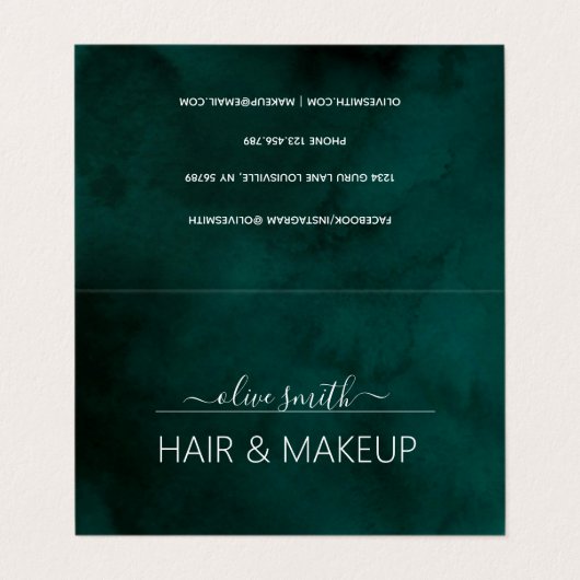 Smaragd waterverf Monogram Naam Visitekaartjes (Buitenkant ongevouwen)