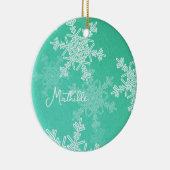 Smaragd Witte Sneeuwvlokken Minimalistische Kerstm Keramisch Ornament (Rechts)