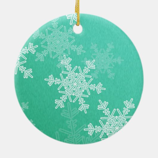 Smaragd Witte Sneeuwvlokken Minimalistische Kerstm Keramisch Ornament (Achterkant)